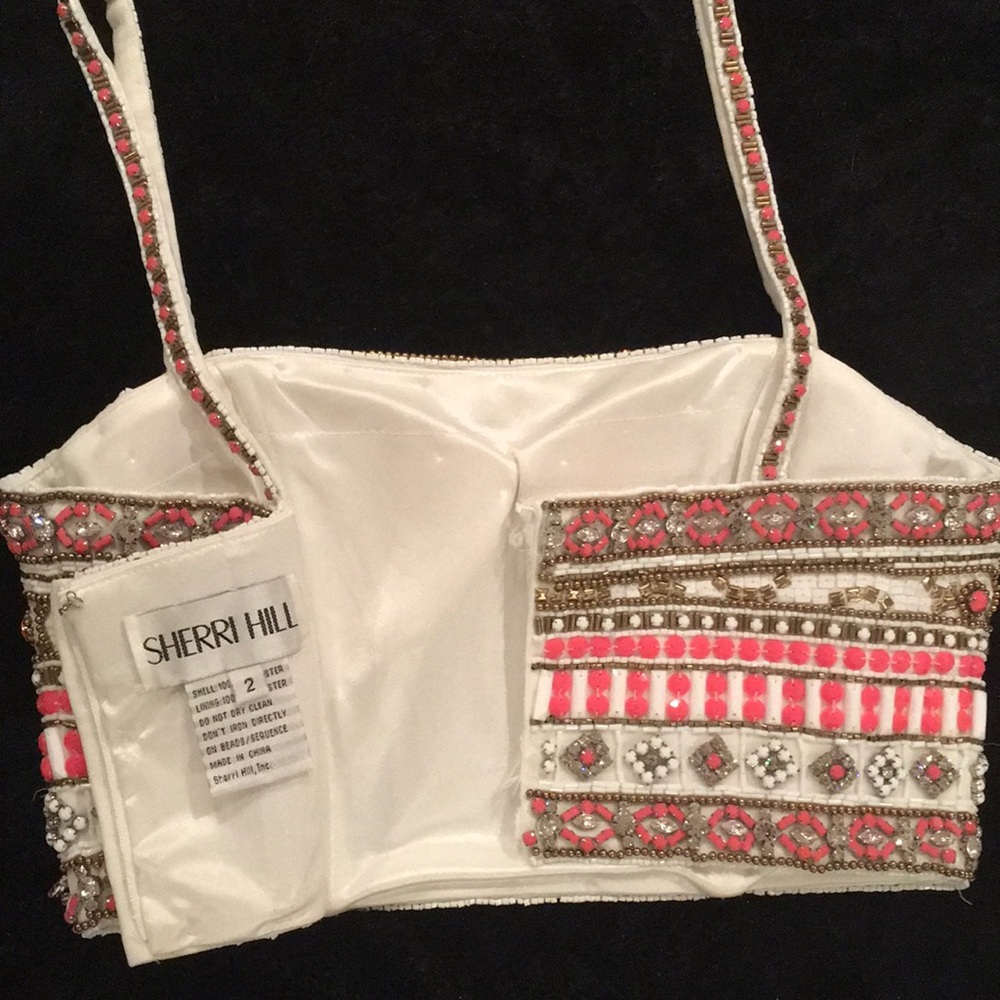 SHERRI HILL Beaded 2Piece Dress,Rounded Skirt Slit - Picture 9 of 16